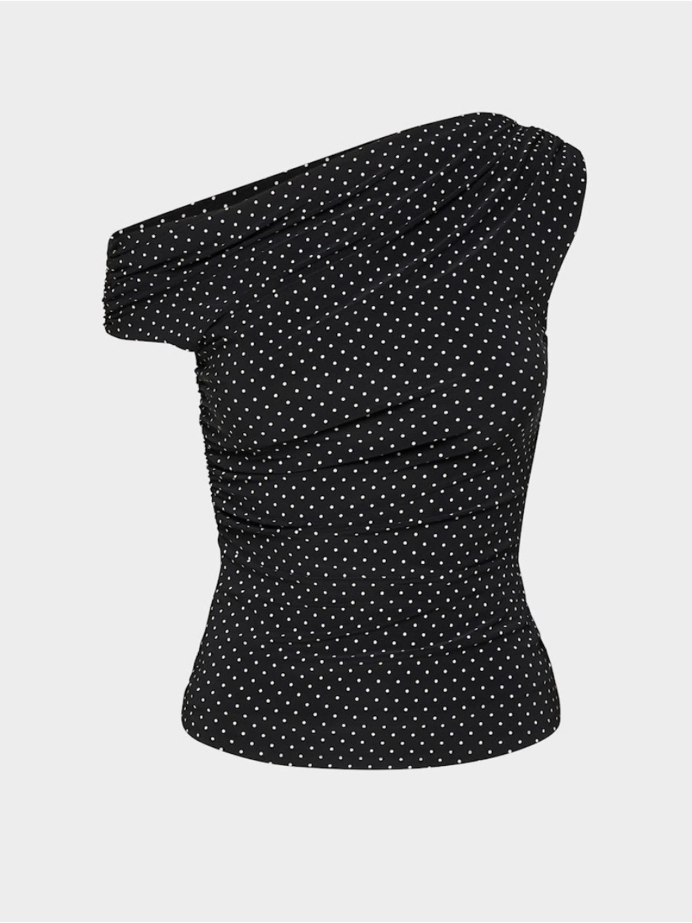 Aritzia Gallery top, One-Shoulder Black Polka Dot Ruched Top